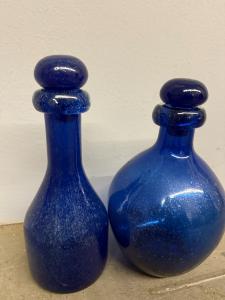 Coppia di vasi blu cobalto, modernariato vetro di Murano, ann'70, 25x15cm. 